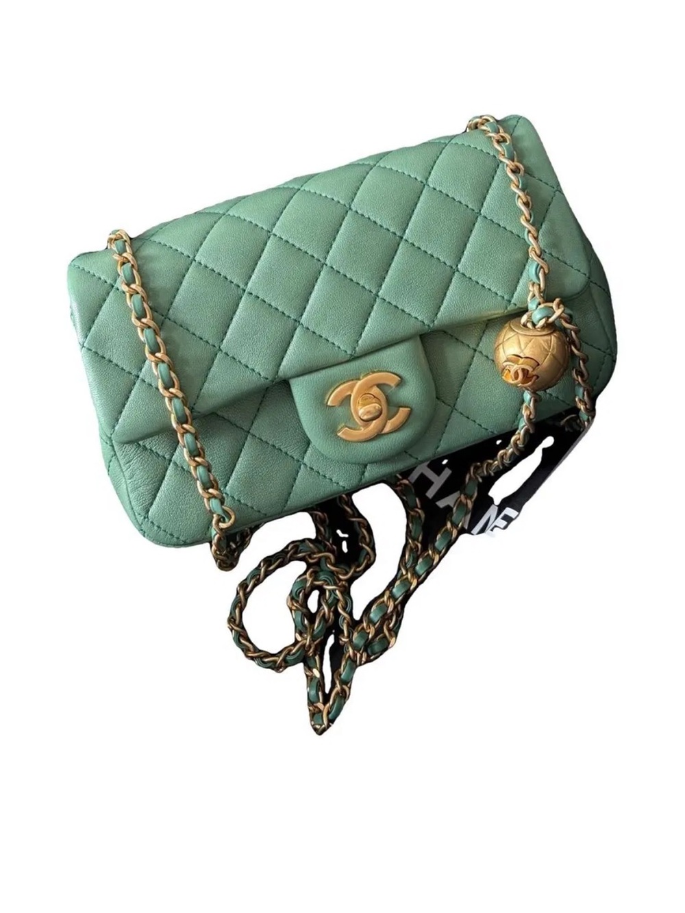 CHANEL Quilted Mint Green Lambskin Shoulder Bag with Gold Hardware